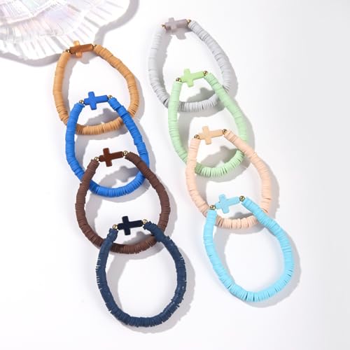 12pcs Halloween Heishi Beaded Bracelets for Women-Spooky Ghost & Pumpkin Party Favors Boho Stackable Polymer Clay Bead- Stretch Friendship Bracelet Set - style: Style B Pure Colors-8pcs