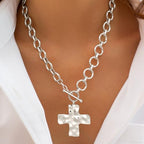 CHESKY 14K Gold Plated Chunky Necklace for Women, Trendy Paperclip Chain Necklace Thick Cross Heart Pendant Necklace Layered Herringbone Cuban Link Chain Toggle Necklaces Non Tarnish Jewelry - color: silver, style: cross