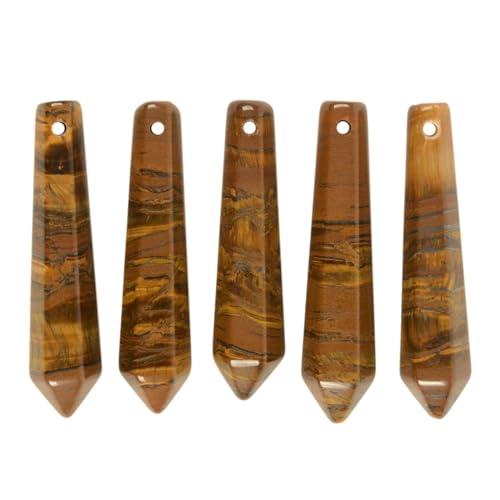 50mm Natural Iron Tiger Hexagonal Wand Jewelry Making Crystal Pointed Chakra Reiki Healing Beads 2mm Hole Drilled(Pack of 5) - color: Iron Tiger