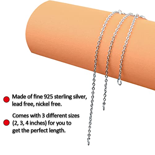 3 Pieces 925 Sterling Silver Necklace Extenders Necklace Extension Chain for Women Plated Extender Chain for Jewelry Making Durable Bracelet Chain Dainty Removable Anklet Chain (2 3 4 inch)