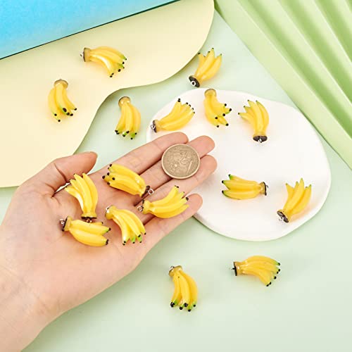 Craftdady Fruit Dangle Charms Pendants Cute Resin Food Pendants Apple Orange Pineapple Strawberry Pendants Lovely Vegetable Mushroom Charms for DIY Craft Earring Bracelet Necklace Jewelry Making - color: Yellow, Banana