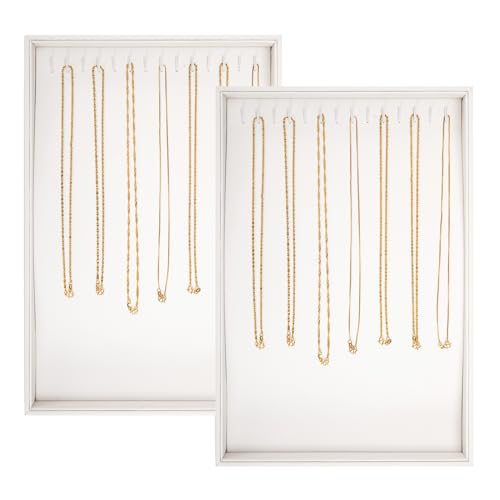 Polmart Stackable Necklace & Jewelry Organizer/Storage/Display Trays, White Leatherette (2-Pack) - color: White Leather