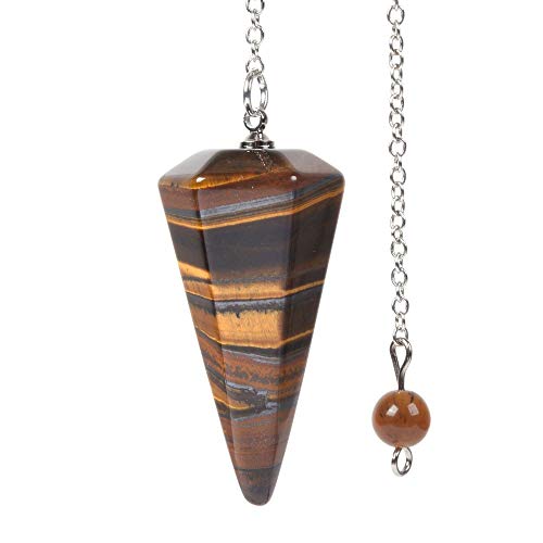 Justinstones Natural Iron Tiger Gemstone Rock Crystal Hexagonal Pointed Reiki Chakra Pendant Pendulum - color: Iron Tiger
