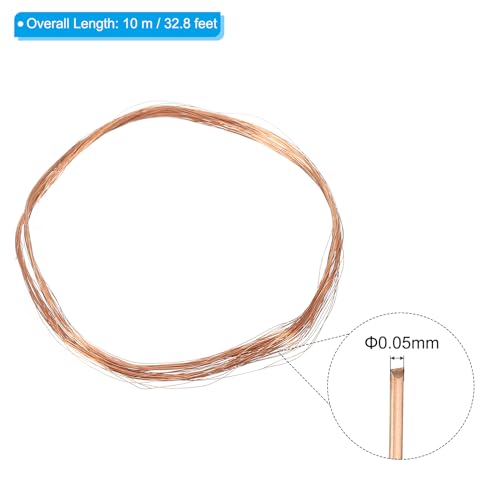 PATIKIL 33 Feet Solid Bare Copper Wire, 44 Gauge 99.9% Pure Copper Wire 0.05mm Soft Beading Wire Metal Plant Stem Ties for Jewelry Craft (10m) - size: 0.05mmx10m