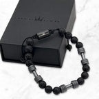 Mens Beaded Bracelet - Stone Jewelry, Black Onyx Hematite Bracelets, Mens Accessories, Adjustable - style: Grayson's Grit