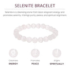 Crystal Vibe 8mm Beaded Bracelets For Women Men - Healing Crystal Bracelet - Adjustable Size - color: selenite