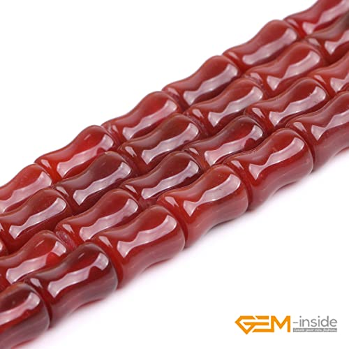GEM-Inside 30Pcs 8x12mm Natural Red Agate Stone Plant Bamboo Knot Bone Charms Beads for Jewelry Making Power Energy Chakra Stone Beads - color: Dark Red Agate