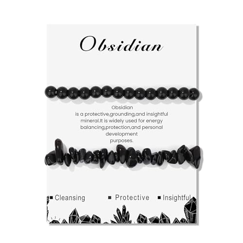 Healing Crystal Bracelets for Women 2 PCS 6mm Natural Stone Bracelet Stretch Crystal Beaded Bracelets Handmade Gemstone Bracelet Jewelry Gifts Christmas Gifts for Women Girls - style: black tourmaline