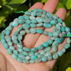 Natural Stone Beads 6-8mm Amazonite Oval Irregular Freeform Tumbled Loose Gemstone Beads for Jewelry Making 15 Inch Strand 50-55 Pcs - color: Amazonite-1 strand15”-approx. 55 beads