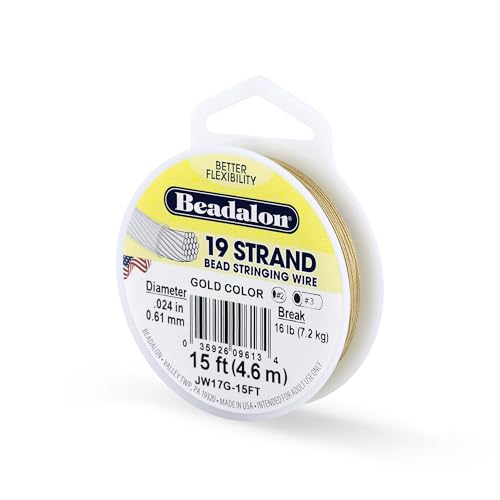 Beadalon 4.6 m Reel 0.61 mm Diameter 19 Strand Wire, Gold