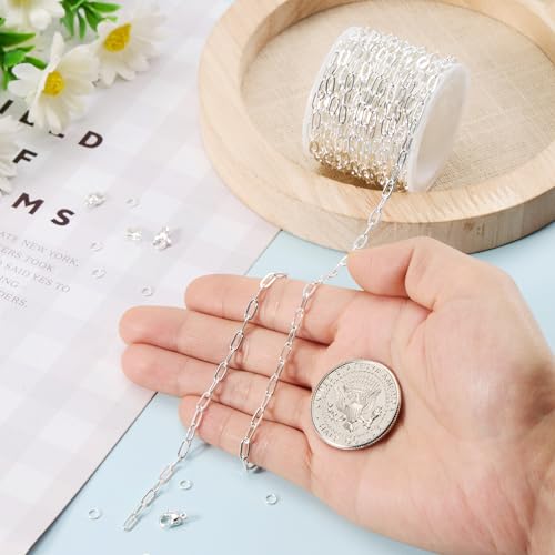 Kyutong 16.4FT/5M Thin Paperclip Chains for Jewelry Making Stainless Steel Necklace Making Supplies Silver Plated Craft Chain Link with Lobster Claw Clasps Jump Rings - color: silver paperclip