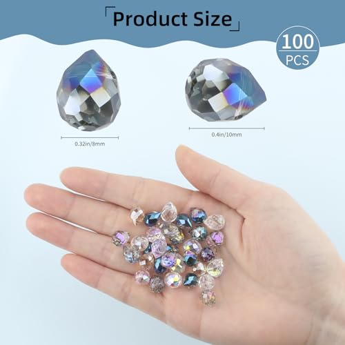 100Pcs Crystal Beads 8x10mm,Shiny Teardrop Shape Crystal Glass Beads,Faceted Crystal Beads Bulk for Jewelry Making,Necklace Bracelet Earring Phone Charms Strap DIY Craft(Mixed Colors) - color: Mixed Colors