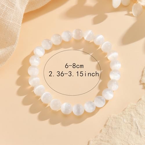 Crystal Vibe 8mm Beaded Bracelets For Women Men - Healing Crystal Bracelet - Adjustable Size - color: selenite