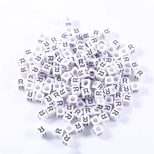 1000Pcs White Acrylic Letter Beads 6x6mm Letter R Cube Alphabet Beads for DIY Bracelet Necklace Jewelry Making - color: Letter-R