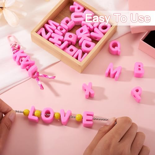 Cheriswelry 26Pcs Letter A-Z Bead Acrylic Alphabet Beads European Large Hole Loose Spacer Bead 20-21mm for DIY Craft Bracelet Necklace Keychain Lanyard Making Hole: 6mm - color: Hot Pink