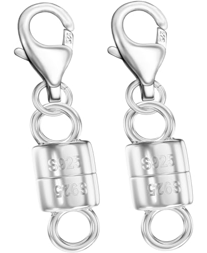 Dailyacc 925 Silver Lobster Magnetic Necklace Clasps and Closures Safety Sterling Silver with 14K Gold Jewelry Converters for Bracelets Chain Extender - color: 2pcs Silver
