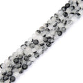 Adabele 15 Inch Natural Black Rutilated Quartz Gemstone 6mm Faceted Flat Round Coin Loose Beads Gem Stone Spacer (59-64pcs) for Jewelry Making GZ13-5 - color: Black Rutilated Quartz, size: 15 Inch/1 Strand