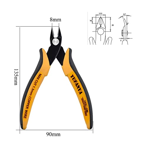 YUFANYA 5PCS Flush Cutters,Wire Cutters for Side Cut,Nut Cut with Softy Anti-Slip Handle and Internal Spring Wire Clippers,Heat Treated Carbon Steel Made Snippers(Yellow& Black), 5Pack - size: 5 Pack