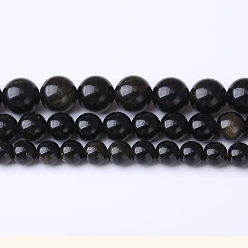6MM Black Golden Obsidian Round Loose Beads Natural Gem Beads Crystal Energy Stone Beads for Jewelry Making DIY Bracelet Necklace - color: Black Golden Obsidian, size: 6mm