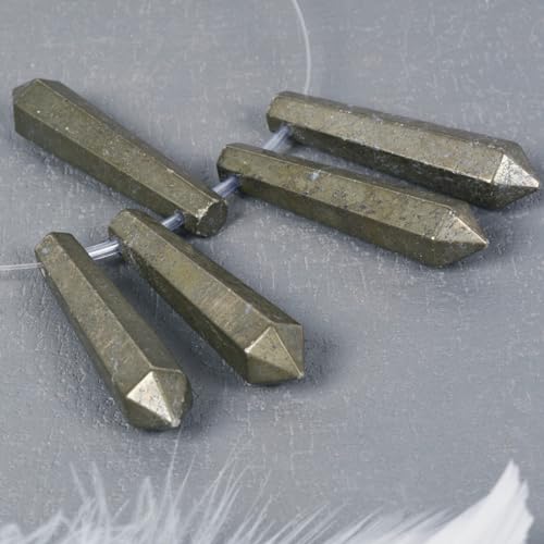 50mm Natural Pyrite Hexagonal Wand Jewelry Making Crystal Pointed Chakra Reiki Healing Beads 2mm Hole Drilled(Pack of 5) - color: Pyrite