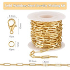 GTVOODX Chunky Paperclip Chain Roll Gold Filled 4 Meters Stainless Steel Handmade Paper Clip Link Chains Spool Bulk for Women Jewelry Making with Lobster Clasps Jump Rings - color: Gold Thick Paperclip Chains