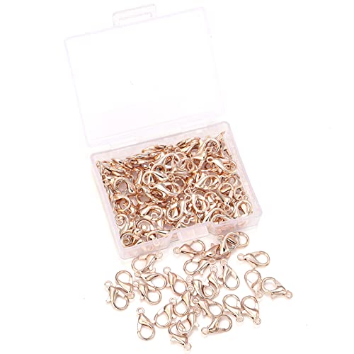 100 Pieces 12x6mm Rose Gold Lobster Clasp Set Lobster Clasps for Jewelry Making and Bracelets for DIY Craft Earring Necklace Bracelet Pendant Choker Jewelry Making Findings and Key Chain - color: Rose gold, size: 12x6mm(100pcs)