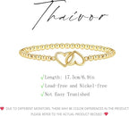 Mothers Day Gifts - Beaded Bracelets for Women 14K Silver Gold Plated Stretch Handmade Ball Bracelets Cute Charm Bracelet Dainty Stackable Cross Heart Bow Wave CZ Circle Trendy Jewelry Easter Gifts - color: double-heart