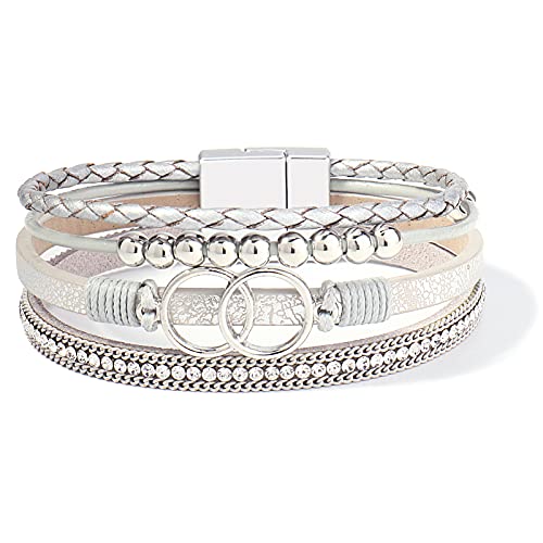 FANCY SHINY Mothers Day Gifts Boho Leather Wrap Bracelet Stackable Infinity Chunky Cuff Bracelets Western Hippie Outfits Jewelry Valentine Gifts for Women - color: Silver