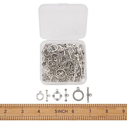 Craftdady 40 Sets Antique Silver Round Ring Toggle Clasps 8 Styles Tibetan Metal Closure End Clasps with T-Bar Connectors for Craft Bracelet Jewelry Making - color: 8 Styles,Antique Silver