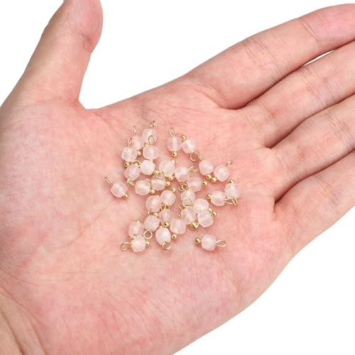 Beadia Natural Faceted Cube Stone Charms 4mm 30pcs with Untarnish Metal Accessories Loose Square Beads for DIY Jewelry Making - color: Rose Quartz