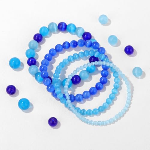Vinswet 4pcs Beaded Bracelets for Women,Natural Healing Crystal Gemstones Bracelet,Anxiety Stress Relief Bracelet Handmade purple Jewelry Gifts for Women - color: Light blue cat eyes&Blue cat eyes&Dark blue cat eyes