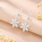 925 Sterling Silver Flower Dangle Earrings for Women, Daisy Flower Dangling Leverback Earrings, Cubic Zirconia Dangly Earring 14k Gold Plated Hypoallergenic CZ Floral Drop Earing for Women Trendy Jewelry Gifts - color: Silver