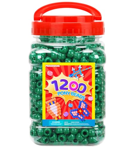 Praisebank Pony Beads, 1200pcs 6x9mm, Wholesale Beads, Bracelets Jewelry Making, Arts & Crafts(Dark Green) - color: DARKGREEN, size: Small Size