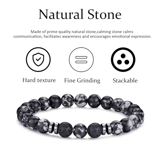 RANKEEF Tiger Eye Bracelet For Men 8MM Natural Stone Stretch Adjustable Black Crystal Beaded Bracelet for Men Women Gifts - color: 3,black,gray,lava rock bracelet