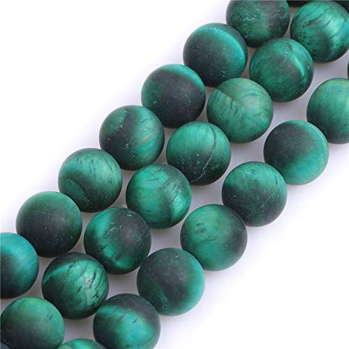 GEM-Inside 12mm Natural Stone Green Tiger Eye Frosted Matte Unpolished Round Beads for Jewelry Making Strand 15 inch - color: Green Tiger Eye, size: 12mm