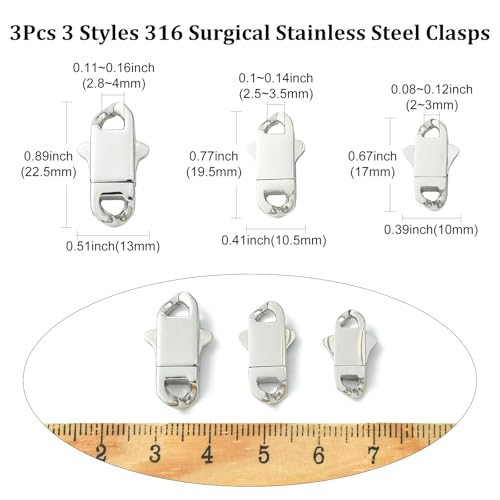 DanLingJewelry 3Pcs 3 Sizes Release Stainless Steel Buckle Clasps Spring Cuban Link Clasps for Braided Chain Necklace Jewelry Making Supplies - color: 3pcs - cuban clasps