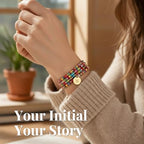 Set of 4 Colorful Bead Initial Bracelets, Personalized Stackable Jewelry, Adjustable Stretchy Charm Bracelets for Women, Beaded Bracelet Set, Trendy Custom Jewelry Gift - style: Colorful Bead - N
