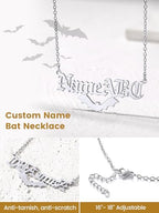 GoldChic JEWELRY Name Necklace Personalized for Men, Womens Custom Name Plate Chain, Stainless Steel Customized Old English Nameplate Choker with Curb Chains Custom, 16 inches to 30 inches - color: Rolo Chain(1.8 mm)&Bat- Steel
