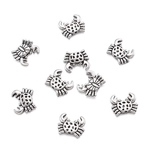 Fashewelry 20Pcs Antique Silver Crab Spacer Beads 12.5x15.5mm Tibetan Metal Sea Life Animal Ocean Creatures Charm Beads Hole: 1.4mm - color: Antique Silver Crab