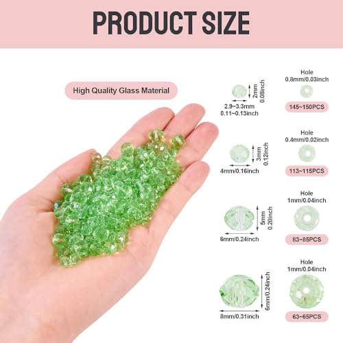 4 Strands Faceted Glass Beads Crystal 3/4/6/8mm Rondelle Transparent Glass Loose Spacer Beads for DIY Bracelet Necklace Wristband Keychain Jewelry Craft Making, Pale Green - color: 3/4/6/8mm-Pale Green