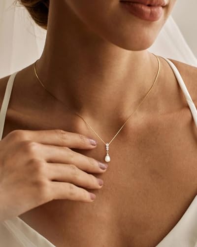 Pearl Necklace for Women- 14K Gold-plated/White Gold-plated Dainty Pearl Necklace for Women - color: Gold CZ pearl 374