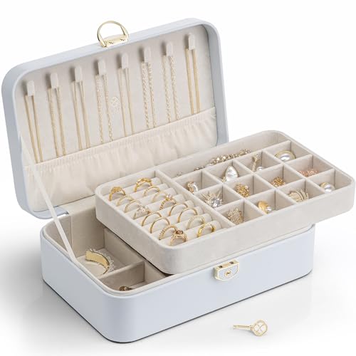Vlando Jewelry Box Organizer for Women Girl,Lockable Jewelry Case Boxes with 2 Layers,Earrings Necklace,Rings Storage,Gift Box Packaging,Wedding Birthday Gifts Ideas Blue - color: 05.Blue