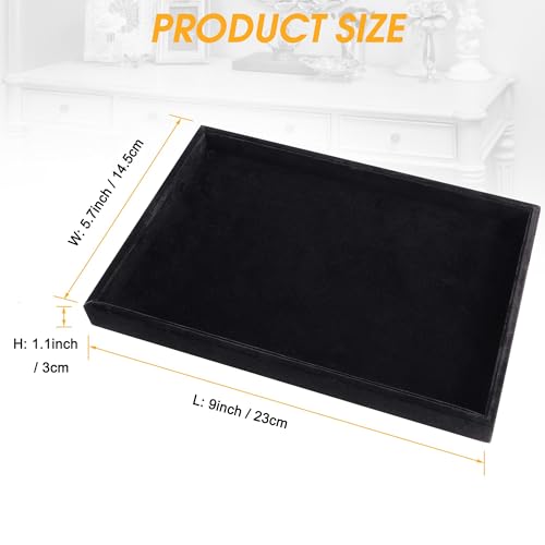 2 Pcs 9" x 5.7" Velvet Jewelry Tray Jewelry Display Tray, Stackable Empty Plate Trays for Earrings Necklaces Bracelet Rings Display Showcase - Black - color: Black, size: Flat Tray 9"x5.7"
