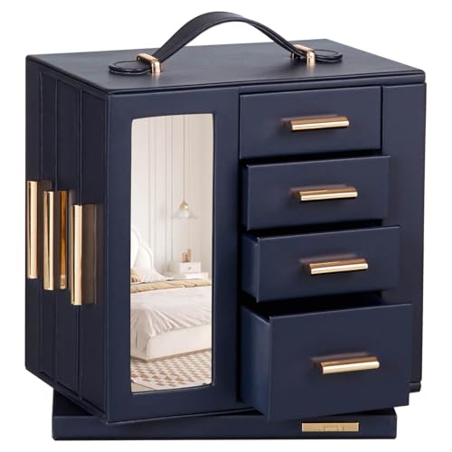 Homde Mothers Day Gifts Jewelry Box for Women Large: Rotating Organizer for Ring Earring Necklace Bracelet - 7 Drawers Storage for Dresser (Dark Blue) - color: Dark Blue