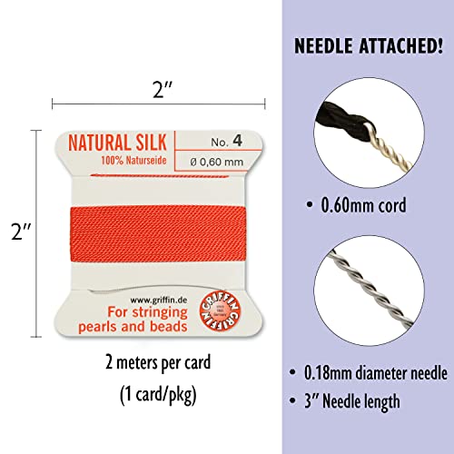 Griffin Silk Beading Cord & Needle Size 4 Coral Orange