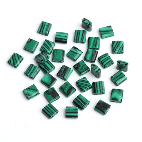 Xilitata Natural Malachite Stone Beads, Each Approximately 5x5x2mm Square 2-Hole Spacer Bead, are Used to Make Bracelets, Earrings, Necklaces, with Each String Measuring 15-16 Inches - color: Malachite