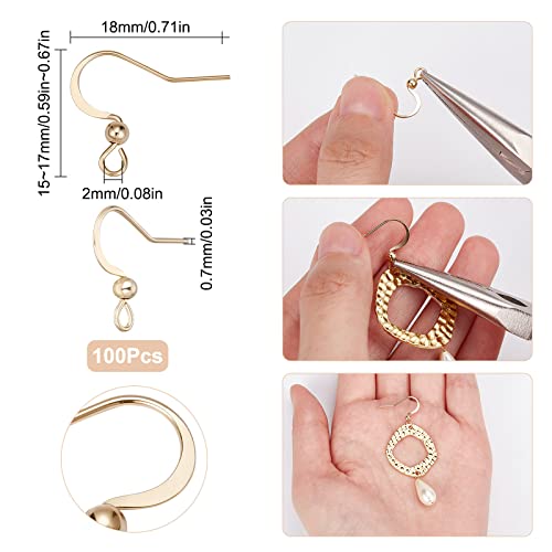 SUNNYCLUE 1 Box 100Pcs Real 18K Gold Plated French Earring Hooks Fish Hook Earrings Stainless Steel Ear Wires Ball Dot Earwires for Jewellery Making Women Adults DIY Dangle Earrings Crafts Supplies - color: 100pcs Real 18k Gold Plated French Earring Hooks