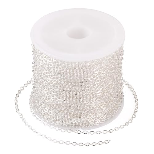 Beadthoven 32.8Ft Brass Flat Cable Chain for Jewelry Making 2mm Silver Plated Flat Cross DIY Necklace Chain Bracelet Jewelry Finding Chains Extender Chains Bulk for Jewelry Making Supplies - color: Silver, size: 2mm