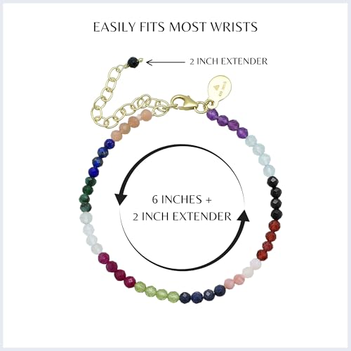 Faceted Bracelet for Women, Certified 925 Sterling Silver with 18K Gold Vermeil Healing Crystal Bracelets for Women - Crystals and Healing Stone Bracelet Women Jewelry for Gift - color: Multi
