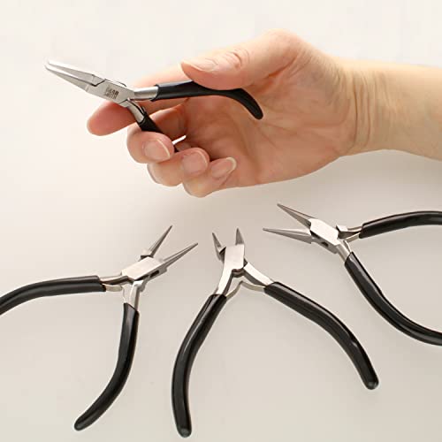 The Beadsmith Slim Line Pliers Set – Extra Fine Tips – 4.5 Inches, 4-Pieces: Round Nose, Chain Nose, Flat Nose & Semi-flush Side Cutter – Leatherette Carrying Case Included – Tools for Jewelry Making - style: Set